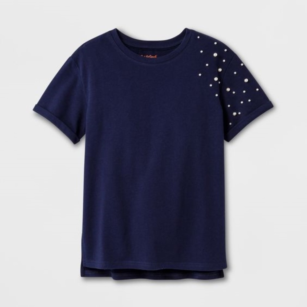 New CAT & JACK Short-Sleeve Pearl Detail Top NWT - Picture 1 of 6
